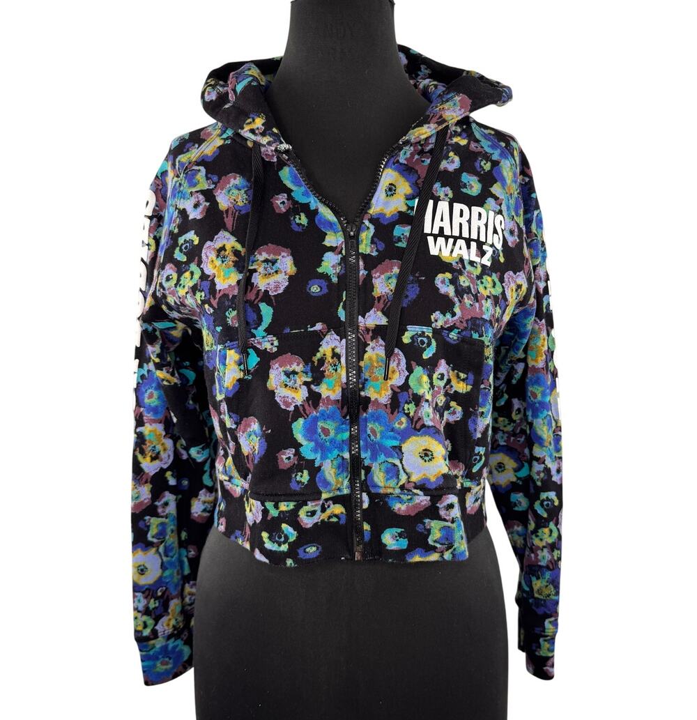 Ulla Johnson Harris Walz Our Bodies Crop Democratic Hoodie Full Zip Size Medium